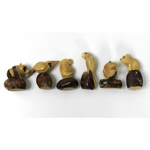 Vintage 6 Tagua Nut Carved Figurine Vegetable Root Ocean Hand Carved Animals